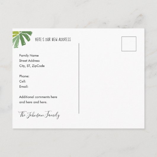 Met de Hand Getekende Flamingo's We verhuisden naa Aankondigingskaart (Achterkant)