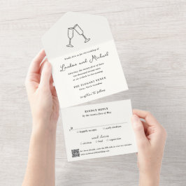 Met de Hand Getekende Flessen Doodle QR Code Moder All In One Uitnodiging