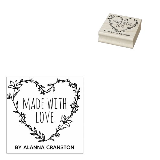 Met de hand getekende Floral Heart Wreated Made wi Rubberstempel (Gestempeld)