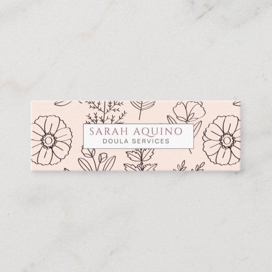 Met de hand getekende Floral Peach Doula Birth Ser Mini Visitekaartje (Voorkant)
