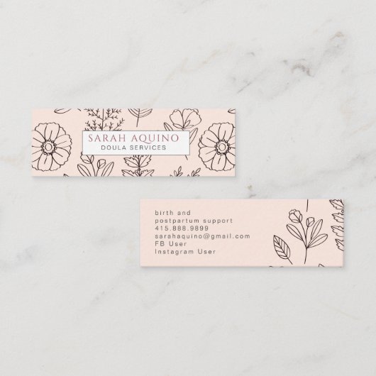 Met de hand getekende Floral Peach Doula Birth Ser Mini Visitekaartje (Voorkant / Achterkant)
