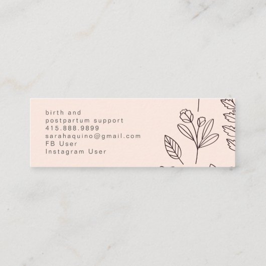 Met de hand getekende Floral Peach Doula Birth Ser Mini Visitekaartje (Achterkant)