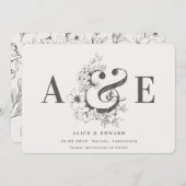 Met de hand getekende florale behalve de datum save the date (Voorkant / Achterkant)