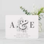 Met de hand getekende florale behalve de datum save the date (Staand voorkant)