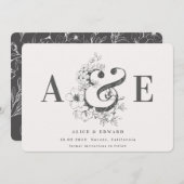 Met de hand getekende florale behalve de datum save the date (Voorkant / Achterkant)