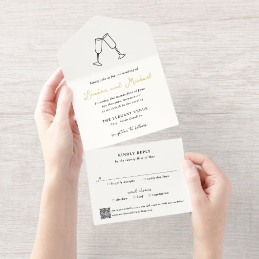 Met de Hand Getekende Fluiten Doodle QR Code Moder All In One Uitnodiging (Uittrekbaar)