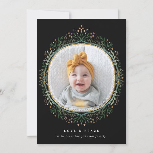 Met de hand getekende Folk Wildflower Wreatefoto Feestdagenkaart (Voorkant)