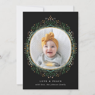 Met de hand getekende Folk Wildflower Wreatefoto Feestdagenkaart