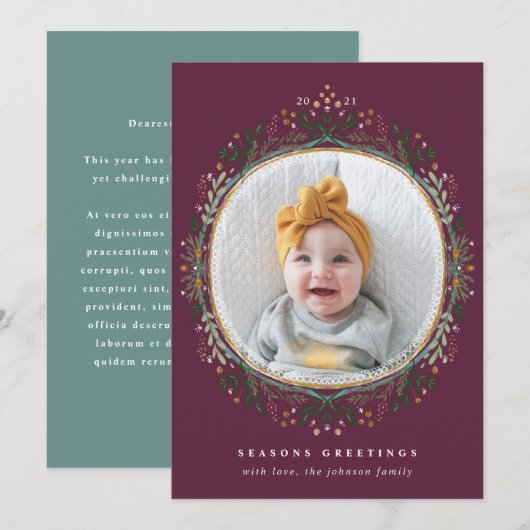 Met de hand getekende Folk Wildflower Wreatefoto Feestdagenkaart (Voorkant / Achterkant)