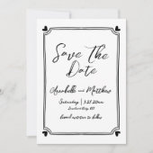 Met de hand getekende foto grillige simpele bruilo save the date (Voorkant)