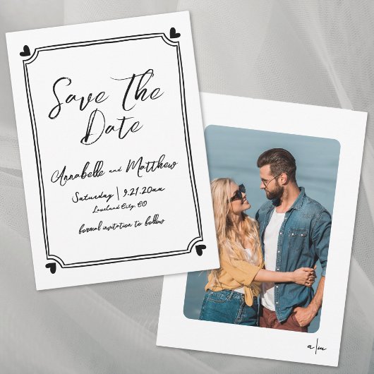 Met de hand getekende foto grillige simpele bruilo save the date