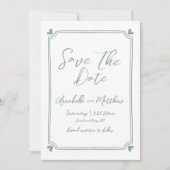 Met de Hand Getekende Foto Groene Whimsical Bruilo Save The Date (Voorkant)