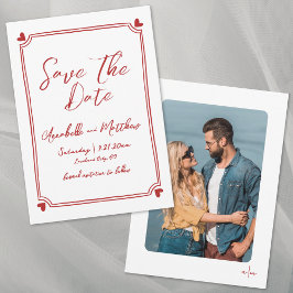 Met de Hand Getekende Foto Speelse Eenvoudige Rode Save The Date