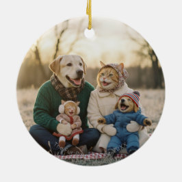 Met de hand getekende foto van krans met winterbes keramisch ornament