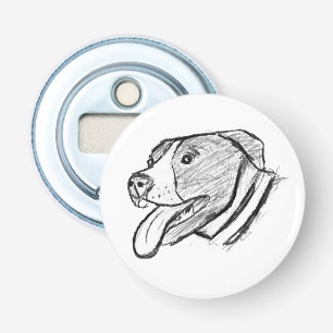 met de hand getekende foto van pitbull hond dieren button flesopener