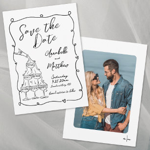 Met de Hand Getekende Foto Whimsical Huwelijk Save The Date