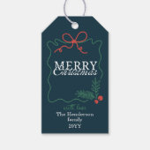 Met de hand getekende frame turquoise Blauwe Kerst Cadeaulabel (Voorkant)