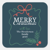 Met de hand getekende frame turquoise Blíj Kerstmi Vierkante Sticker (Voorkant)