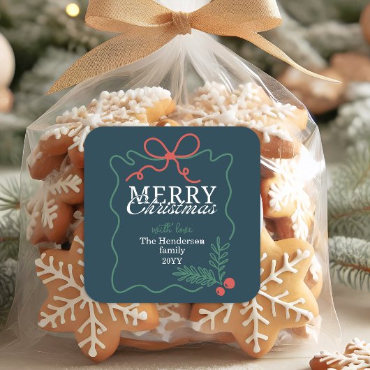 Met de hand getekende frame turquoise Blíj Kerstmi Vierkante Sticker