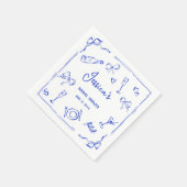 Met de hand getekende Franse blauwe bruidsbrunch F Servet (Hoek)