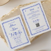 Met de Hand Getekende Franse Blauwe Trouw Uitnodig Kaart