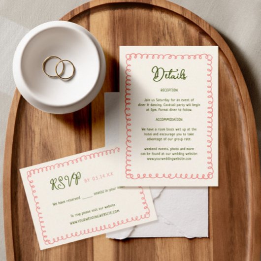 Met de Hand Getekende Franse Bruiloftdetails  Informatiekaartje