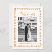 Met de Hand Getekende Franse Oranje Trouwfoto Bedankkaart (Voorkant)