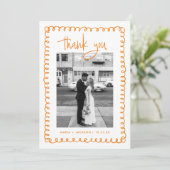 Met de Hand Getekende Franse Oranje Trouwfoto Bedankkaart (Staand voorkant)