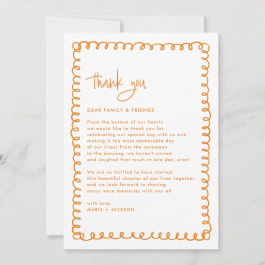 Met de Hand Getekende Franse Oranje Trouwfoto Bedankkaart (Achterkant)