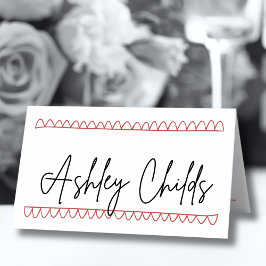 Met de Hand Getekende Franse Rode Whimsical Bruilo Plaatskaartje