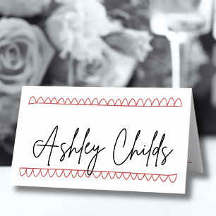 Met de Hand Getekende Franse Rode Whimsical Bruilo Plaatskaartje