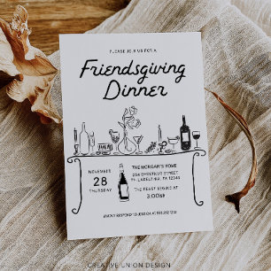 Met de Hand Getekende Friendsgiving-diner Kaart