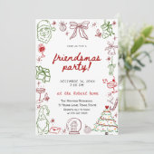 Met de Hand Getekende Friendsmas Kerst Uitnodiging (Staand voorkant)