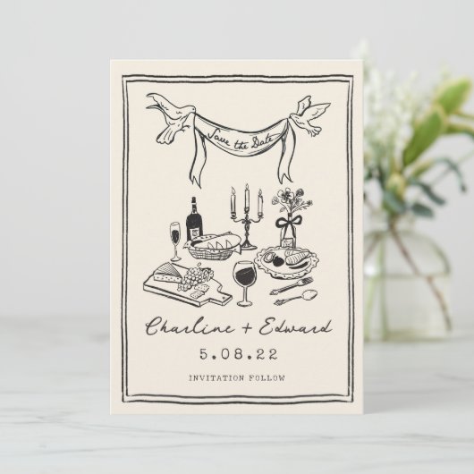 Met de hand getekende funky handschrift save the d save the date (Staand voorkant)