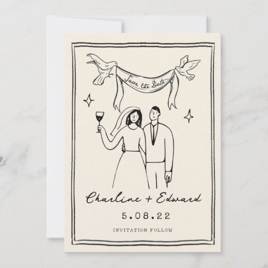 Met de hand getekende funky handschrift save the d save the date (Voorkant)