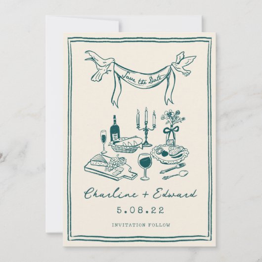 Met de hand getekende funky handschrift save the d save the date (Voorkant)