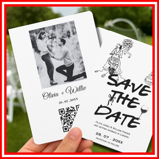 Met de hand getekende funky QR-code huwelijks FOTO Save The Date