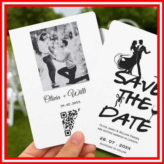 Met de hand getekende funky QR-code Huwelijks FOTO Save The Date