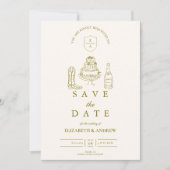 Met de Hand Getekende Funky Western Doodle Bruilof Save The Date (Voorkant)
