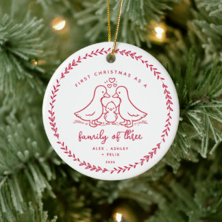 Met de Hand Getekende Gans Familie Kerst Ornament