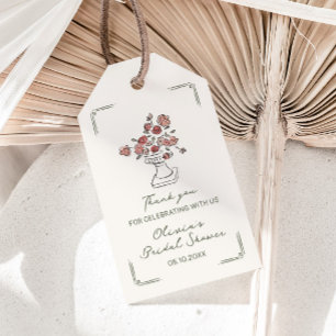 Met de Hand Getekende Gedempte Rode Salie Bloemene Cadeaulabel