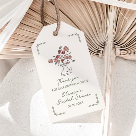 Met de Hand Getekende Gedempte Rode Salie Bloemene Cadeaulabel