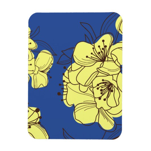 Met de hand getekende gele wilde bloemen op blauw magneet (Verticaal)