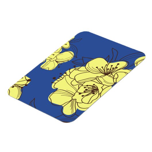 Met de hand getekende gele wilde bloemen op blauw magneet (Linkerzijde)