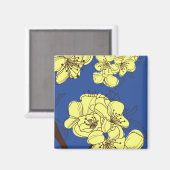 Met de hand getekende gele wilde bloemen op blauw magneet (Voorkant / Achterkant)