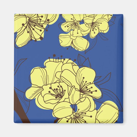 Met de hand getekende gele wilde bloemen op blauw magneet (Voorkant)