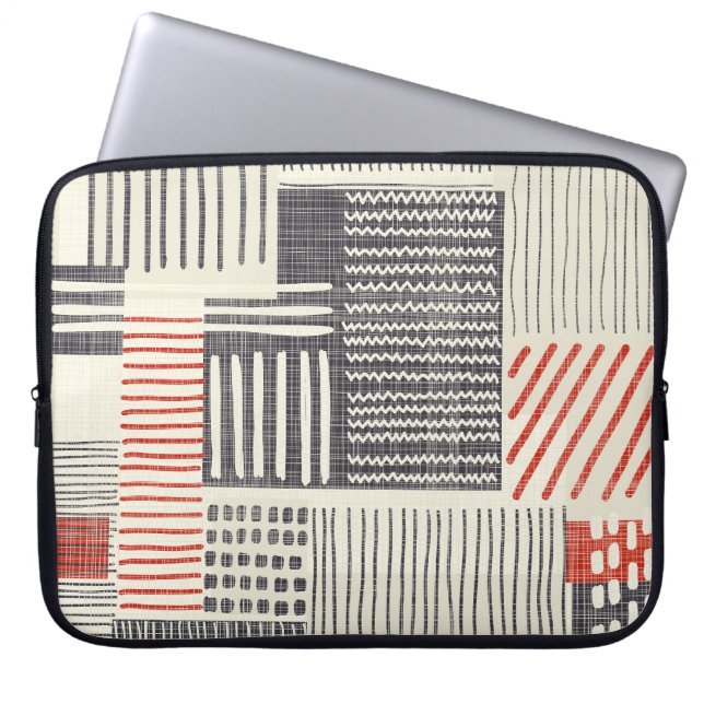 Met de hand getekende geometrische strepen, naadlo laptop sleeve (Voorkant)