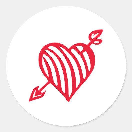 Met de hand getekende gestreepte hart met pijl ont ronde sticker (Voorkant)