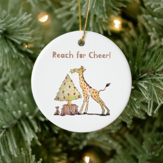 Met de hand getekende giraffe kerstboom kunst keramisch ornament (Boom)