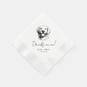 Met de hand getekende golden retriever Drinkt op m Servet